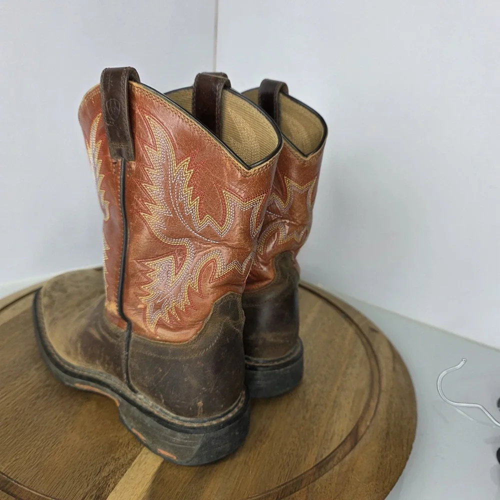 Ariat WorkHog Western Kids 4.5 Eur 36 Cowboy Boots Square Toe Orange Brown
